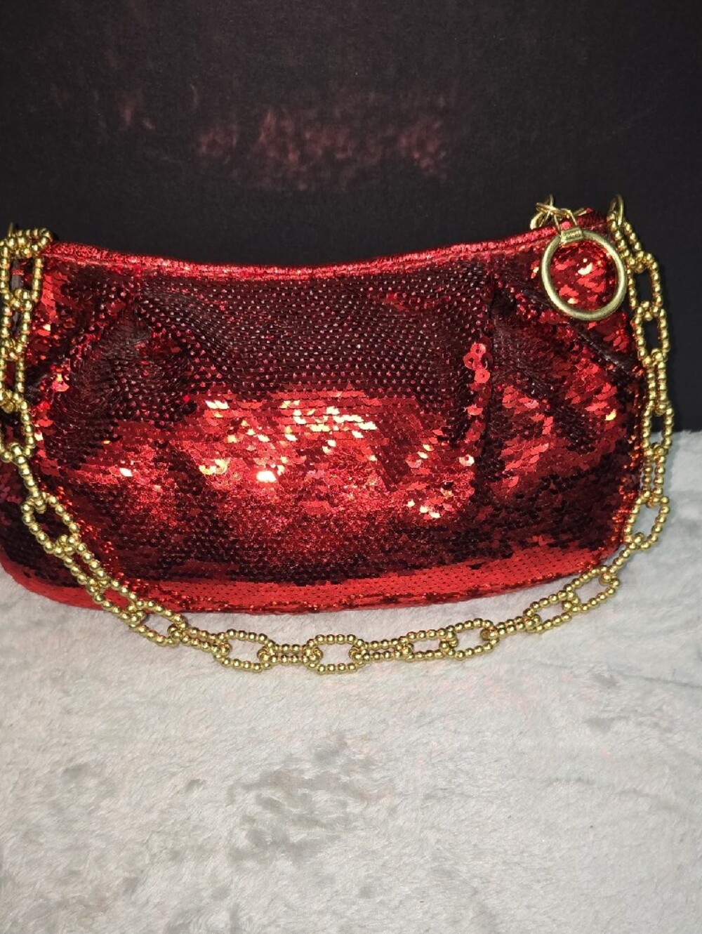 Coach Red Sequin Mini Shoulder Bag with Gold Chain - Picture 5 of 8